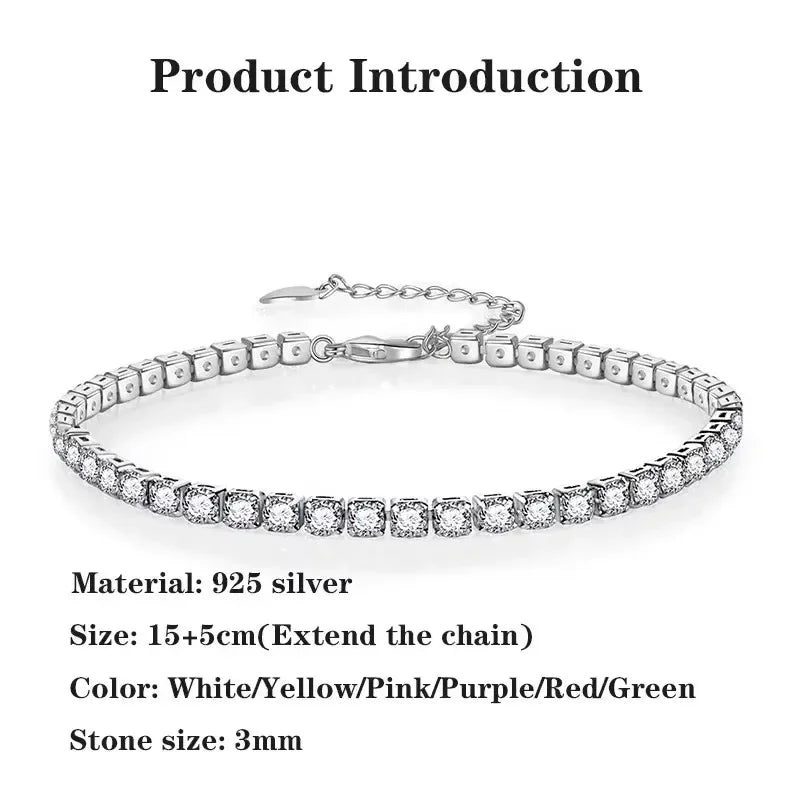Elegant Silver Tennis Bracelet Sparkling Zircon Wedding Jewelry
