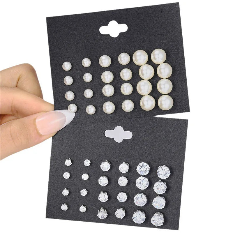 Bohemian Pearl Earrings Set 12 Pairs Geometric Women Jewelry