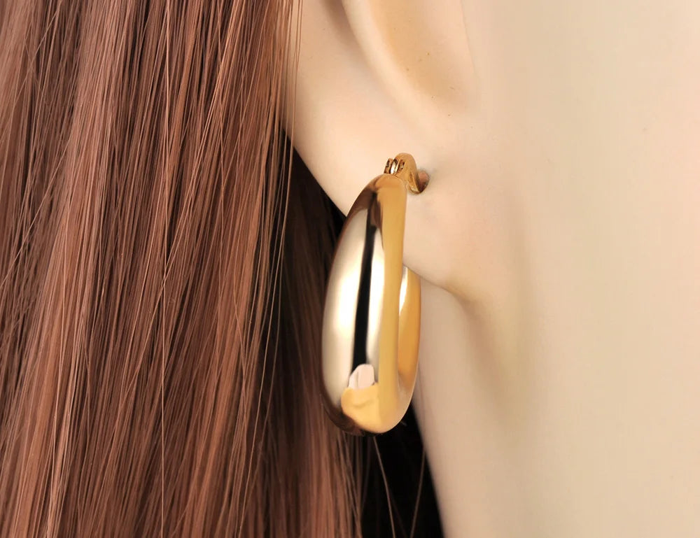 Lokaer Geometric Circle Earrings 14K Gold Stainless Steel Women