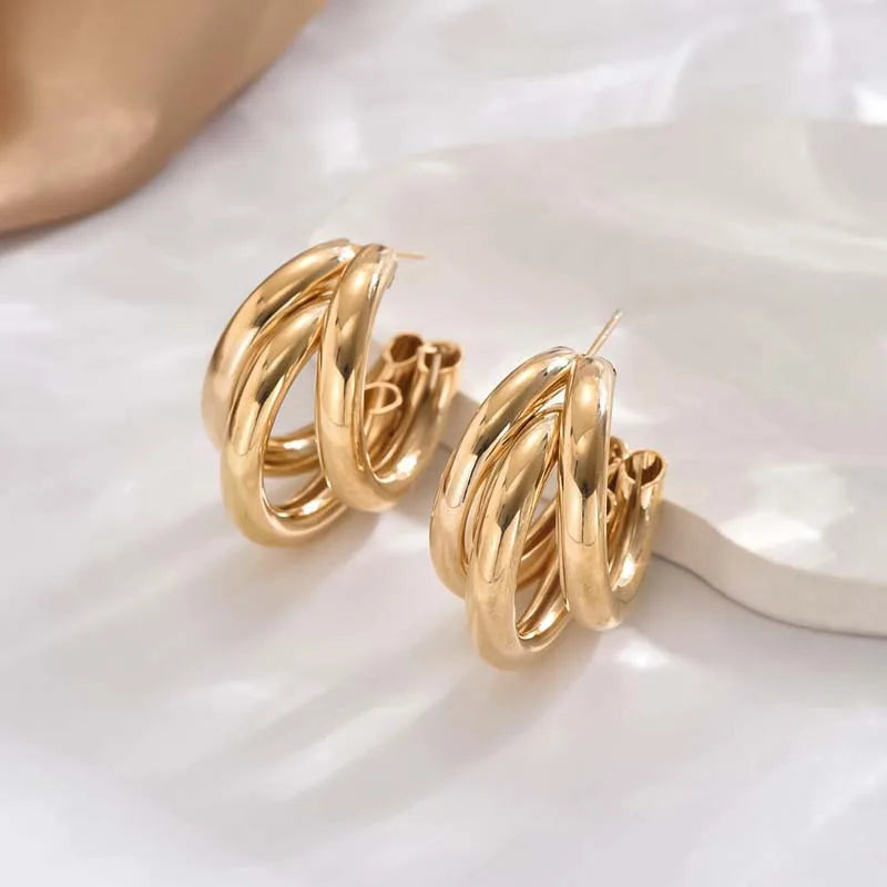 Elegant Gold Circle Hoop Earrings Vintage Geometric Statement Women