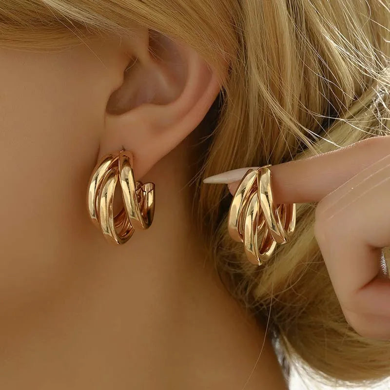 Elegant Gold Circle Hoop Earrings Vintage Geometric Statement Women