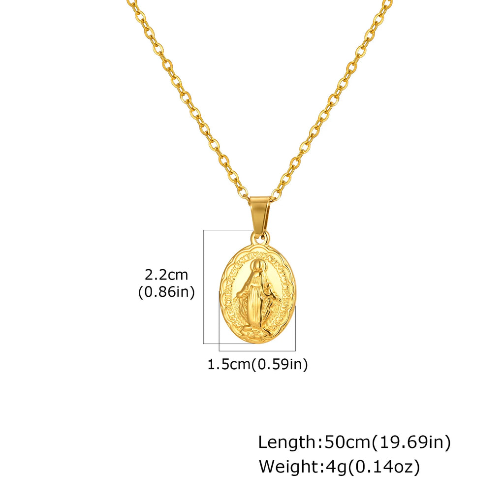 Virgin Mary Necklace 18K Gold Plated Stainless Steel Women