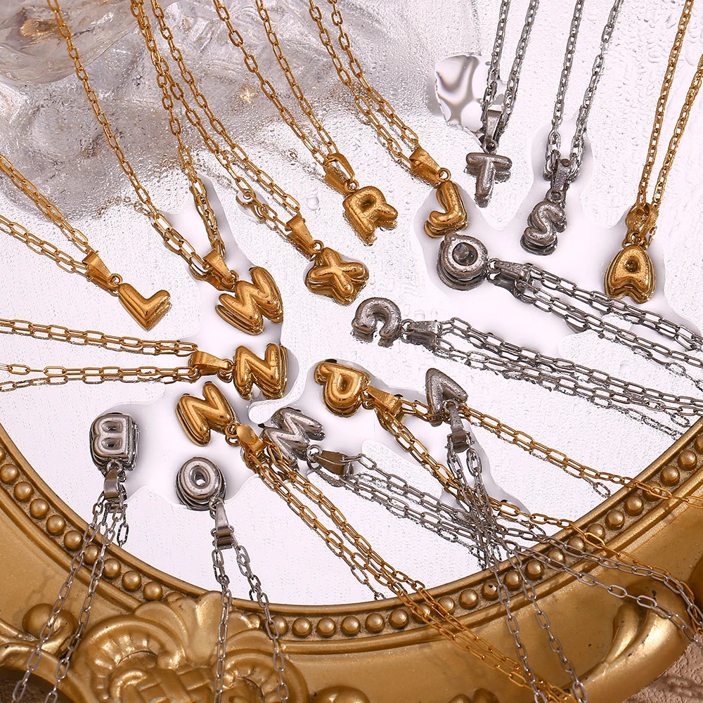 Elegant A-Z Bubble Letter Necklace Gold Plated Stainless Steel