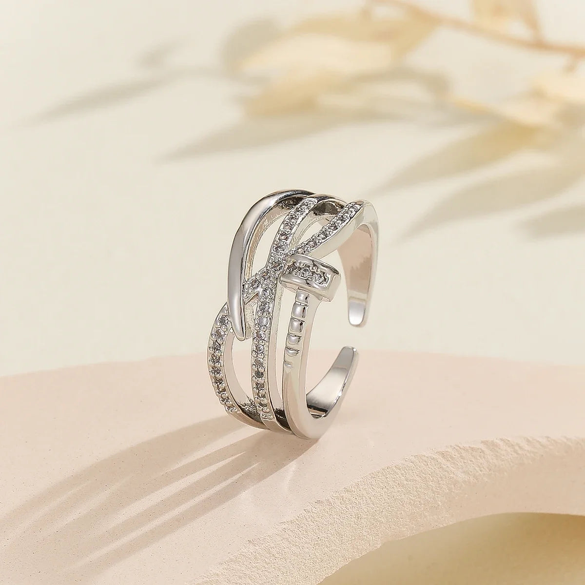 Trendy Gold Couple Ring Zirconia Adjustable Women Ring