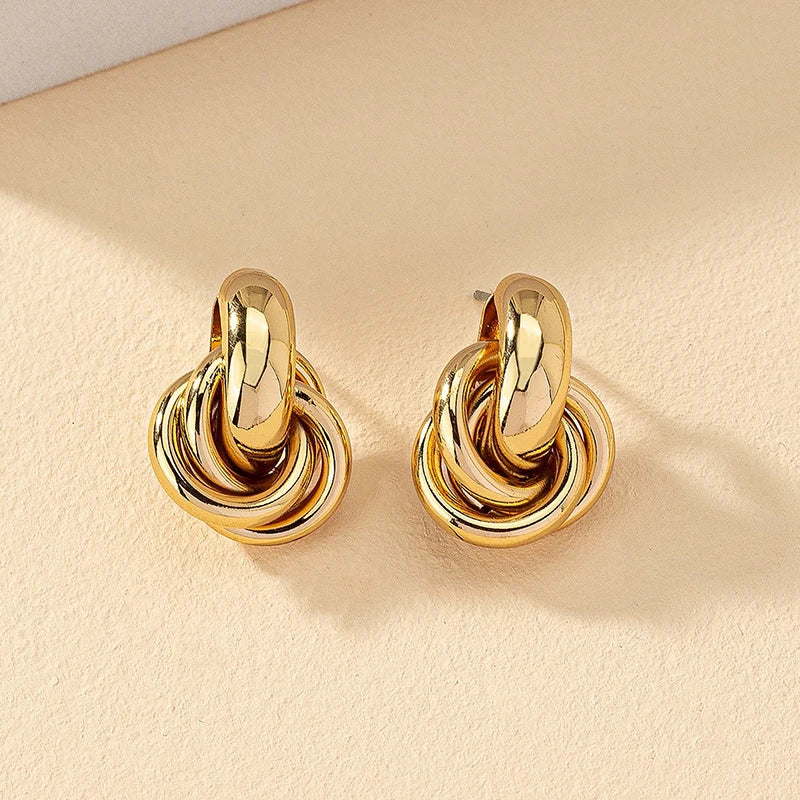 Elegant Knot Earrings Gold Silver Shiny Hoop Women Accessories