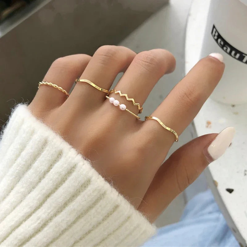 Creative Geometric Leaf Wave Ring Set 11pcs Fashion Knuckle Jewelry