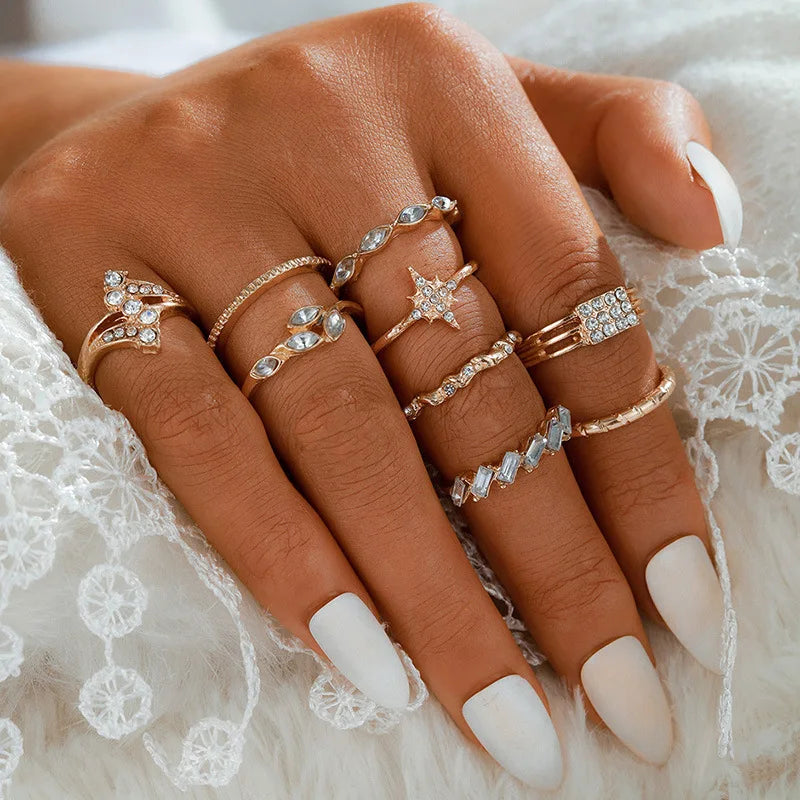Trendy 21Pcs Gold Ring Set Vintage Geometric Hollow Design Women