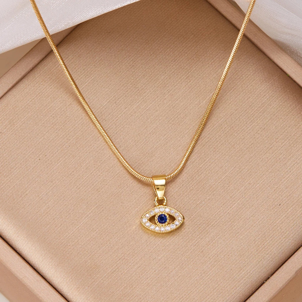 Turkish Blue Evil Eye Necklace Stainless Steel Zircon Lucky Charm