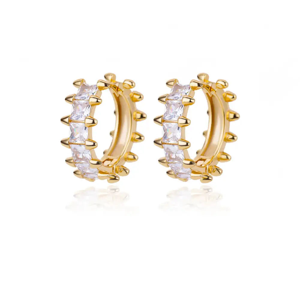 Elegant Zircon Hoop Earrings Circle Square Gold Tone Jewelry