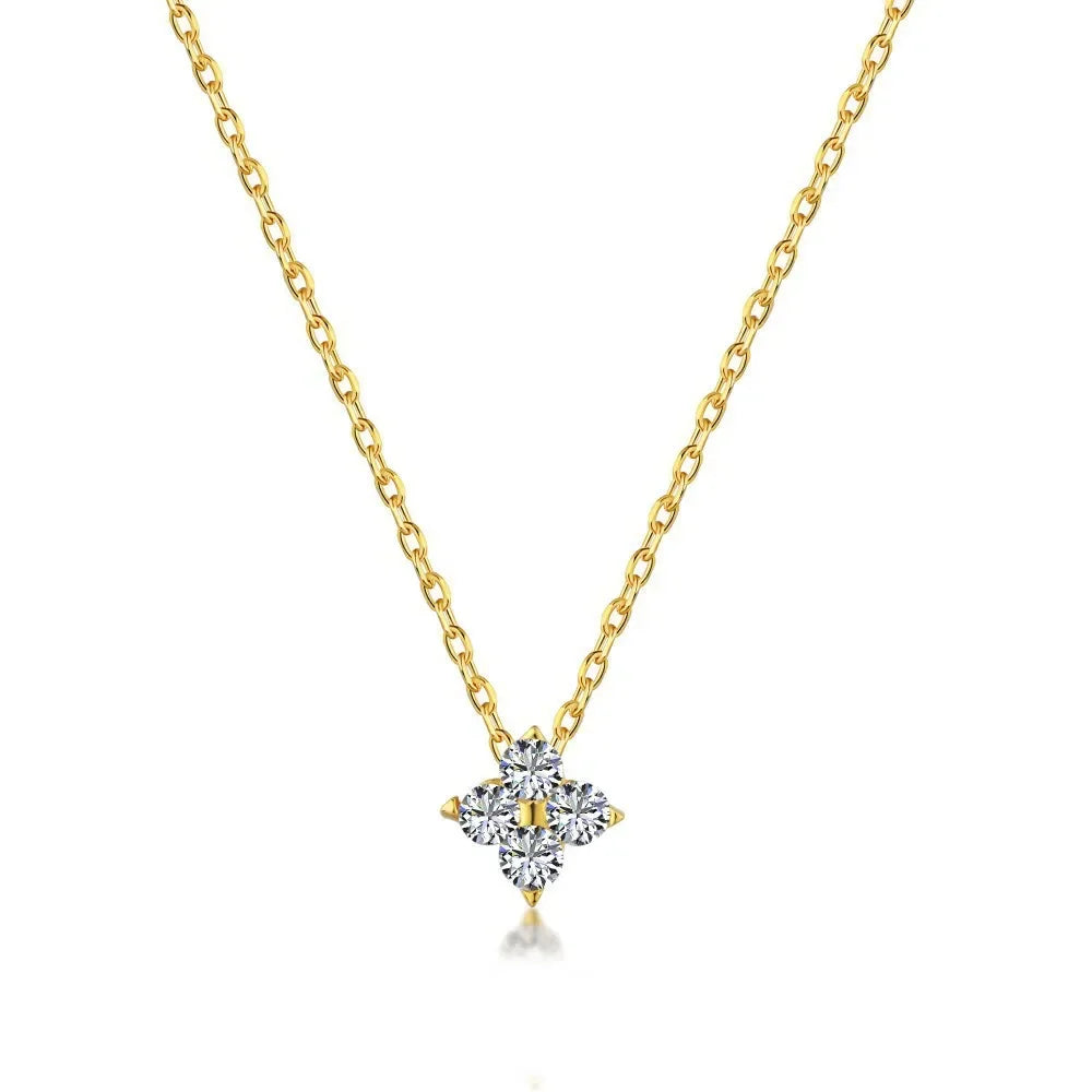 18K Gold Zircon Four Leaf Clover Necklace Stainless Steel Luxury