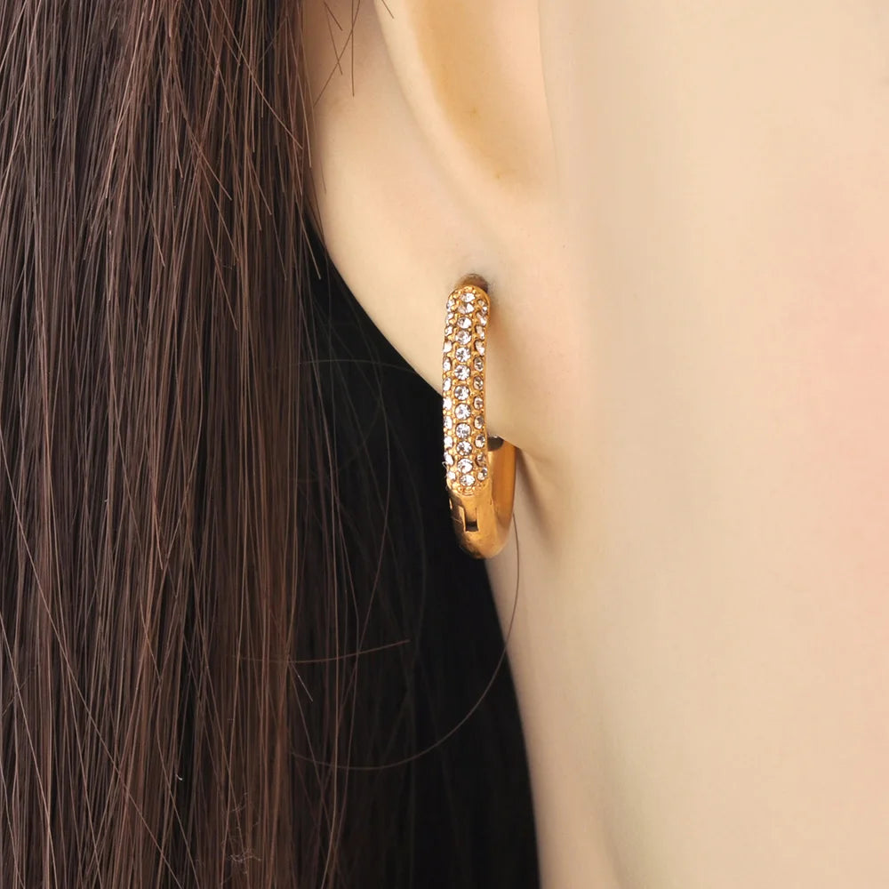 Lokaer Fashion 316L Stainless Steel Rhinestone Hoop Earrings 18K PVD Gold Plated Handmade Daily Jewelry for Women Girls E24216