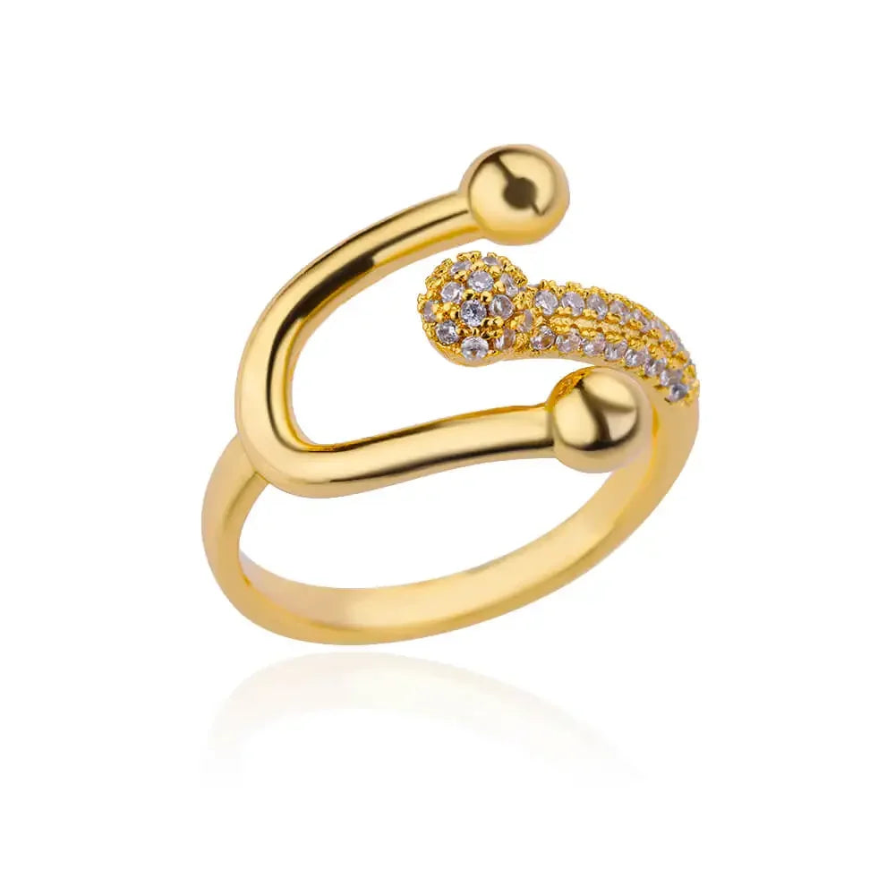 Gold Zircon Double Cross Ring Stainless Steel Luxury Couple Jewelry