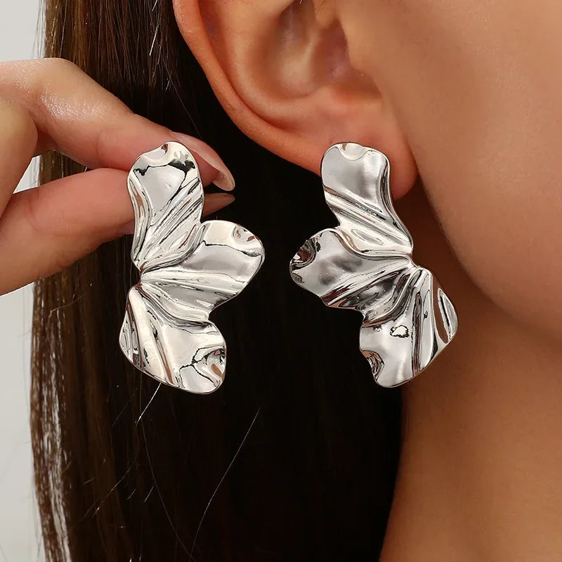 Gold Double Layer Flower Dangle Earrings Stainless Steel Vintage