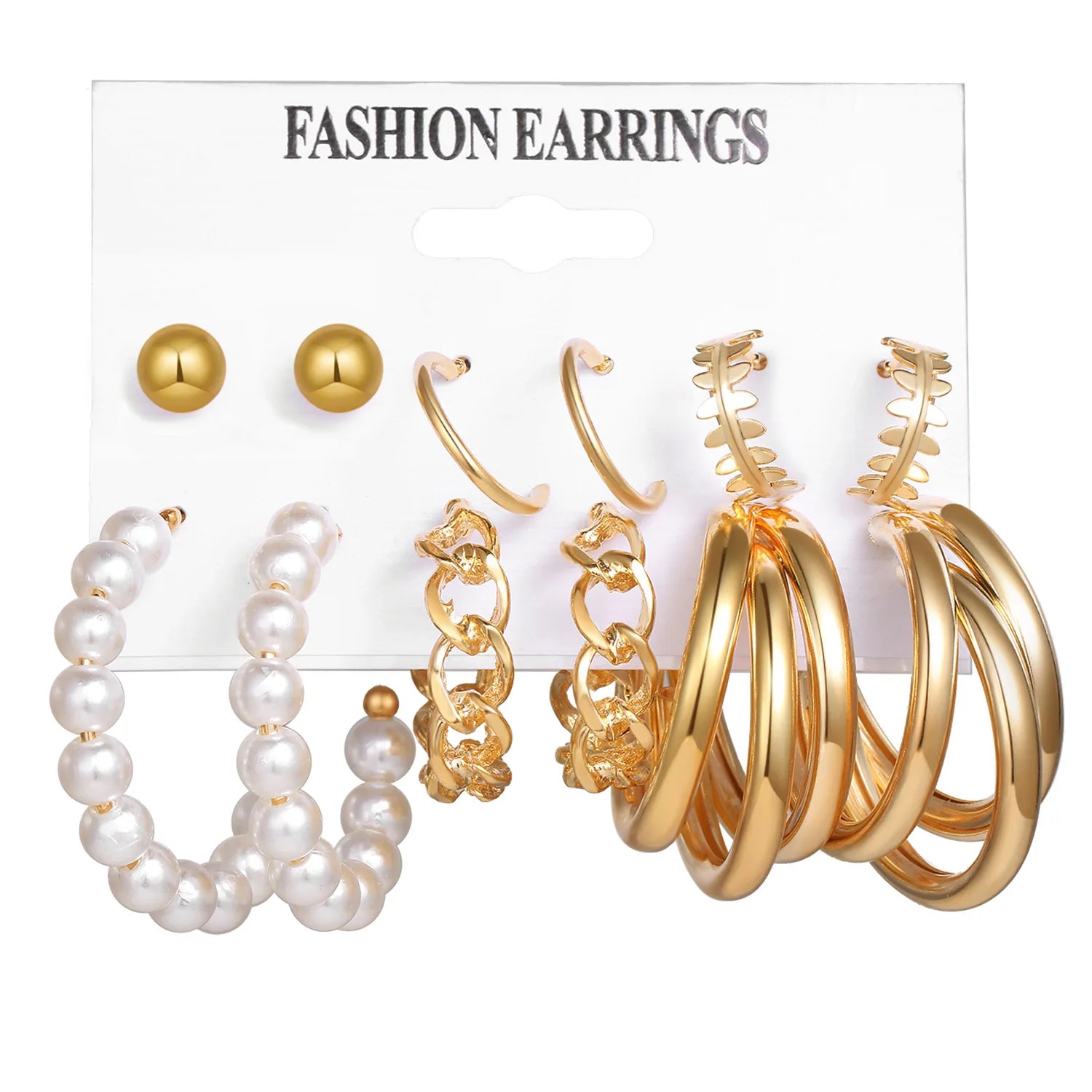 Stylish Boho Earring Set Big Hoops Pearl Square Heart Zircon Design