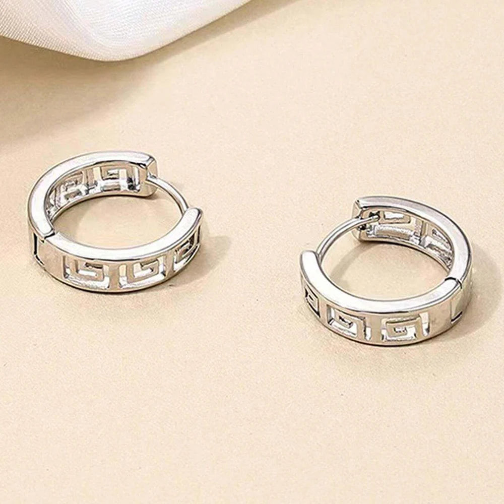 Stylish Hollow Hoop Earrings Gold Silver Geometric Design Women
