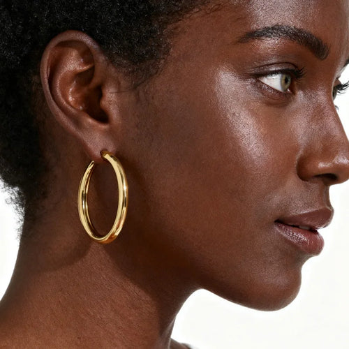 18K Gold Hoop Earrings 30-50mm Stainless Steel Minimalist Women