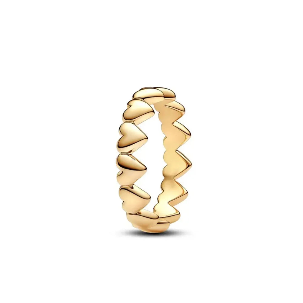 Elegant Gold Ring Sun Heart Bow 925 Silver Women Jewelry