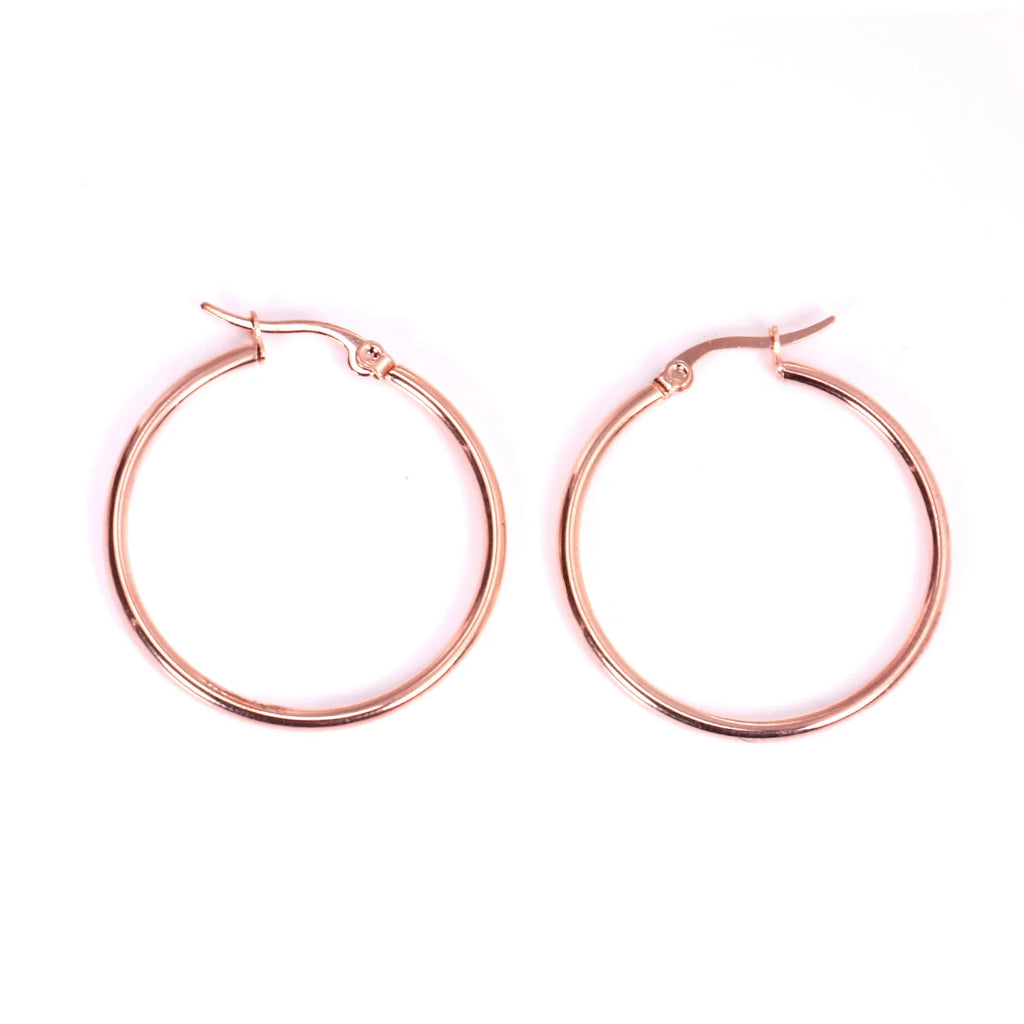 Rose Gold Stainless Steel Hoop Earrings 10-65mm Anti Allergy Women