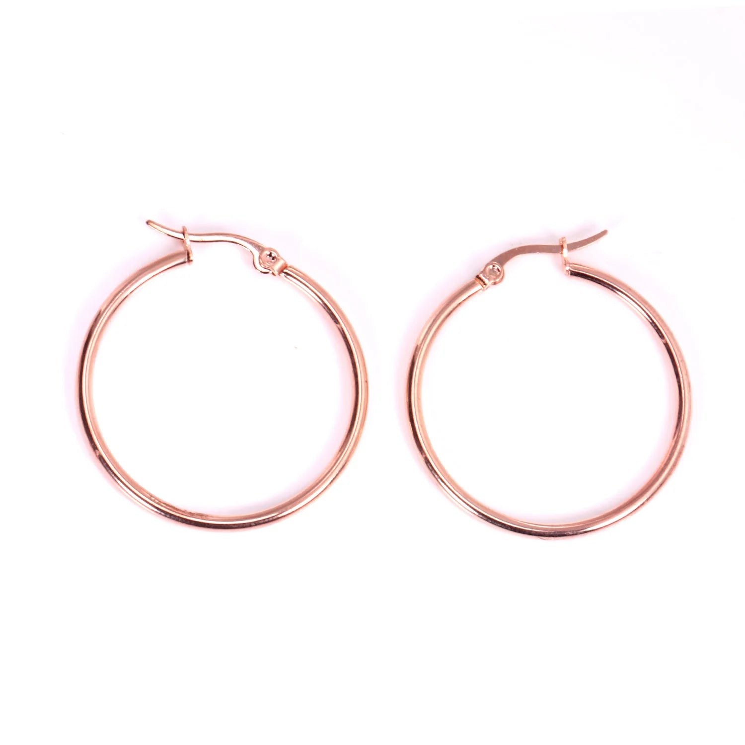 Rose Gold Stainless Steel Hoop Earrings 10-65mm Anti Allergy Women