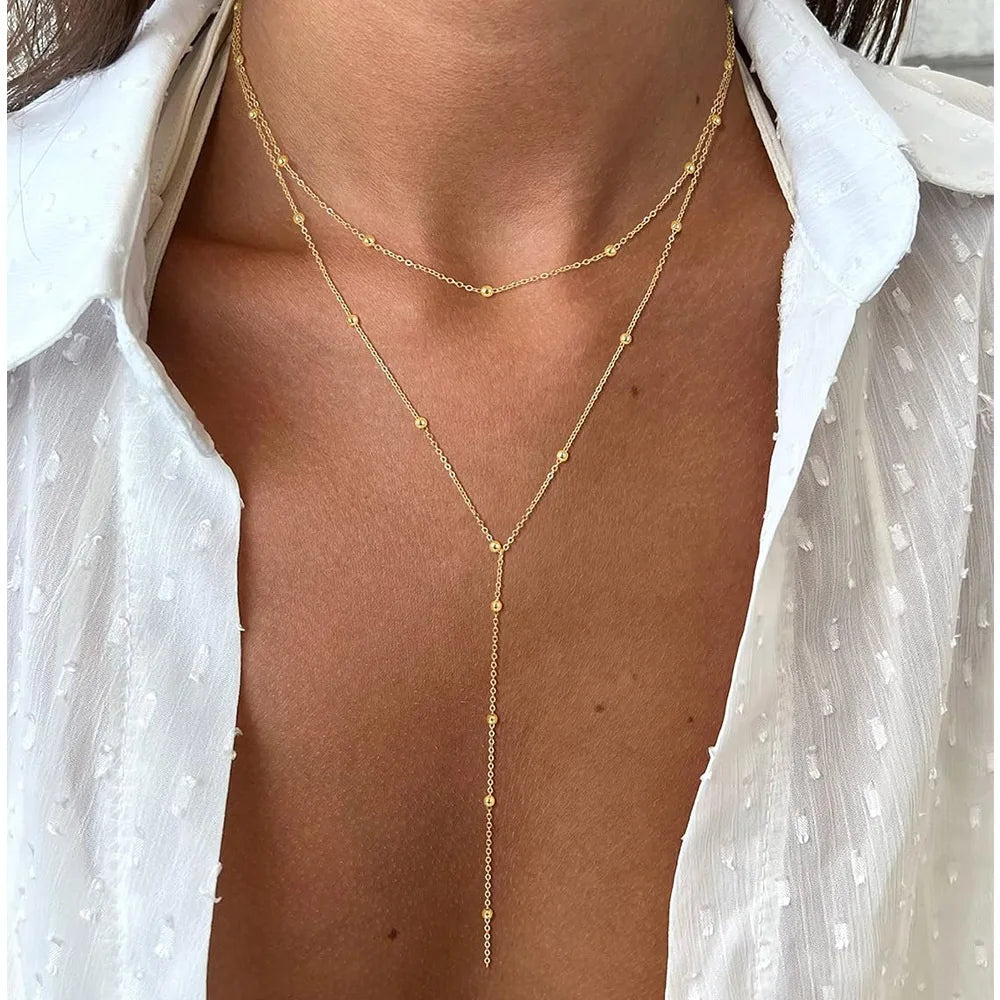 Elegant Lariat Necklace Y Shape Gold Plated Women Jewelry