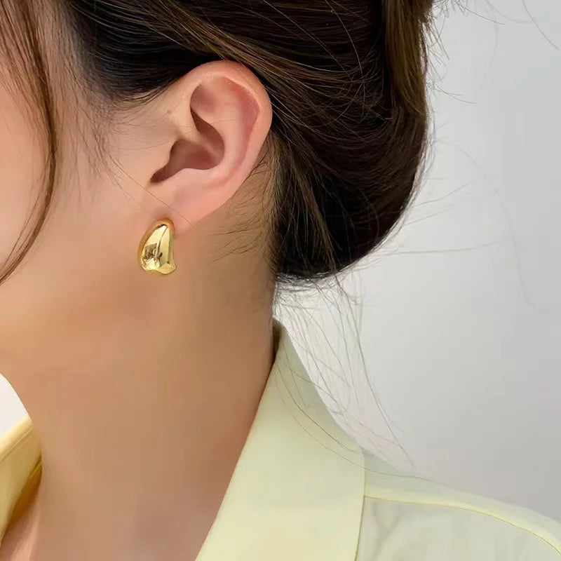 Minimalist Water Drop Bean Earrings 925 Silver Needle Luxury Women
