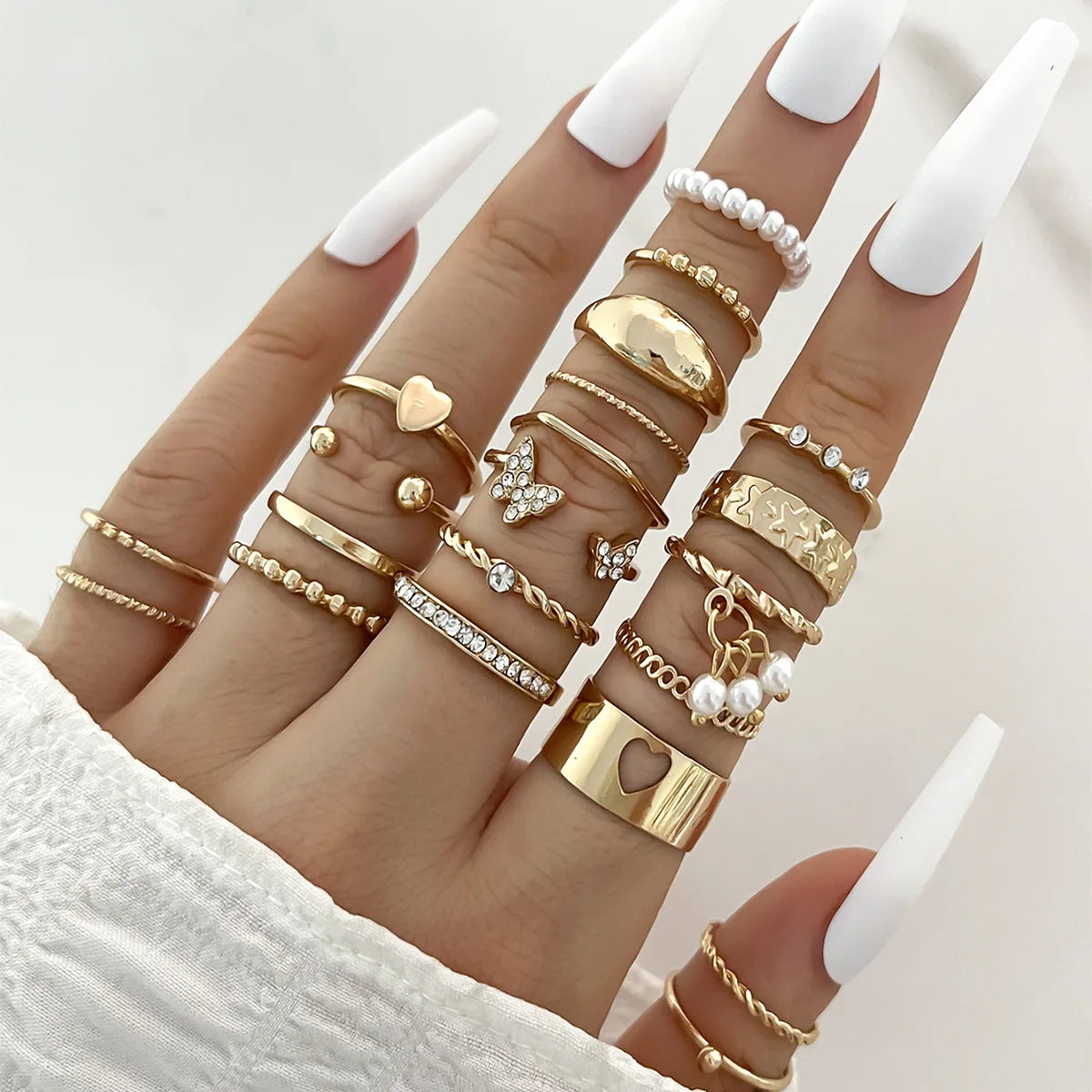 Trendy 21Pcs Gold Ring Set Vintage Geometric Hollow Design Women
