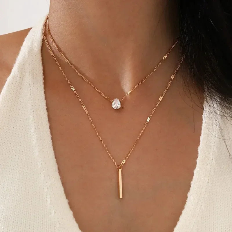 Elegant Layered Necklace Heart Star Zircon Charm Vintage Style