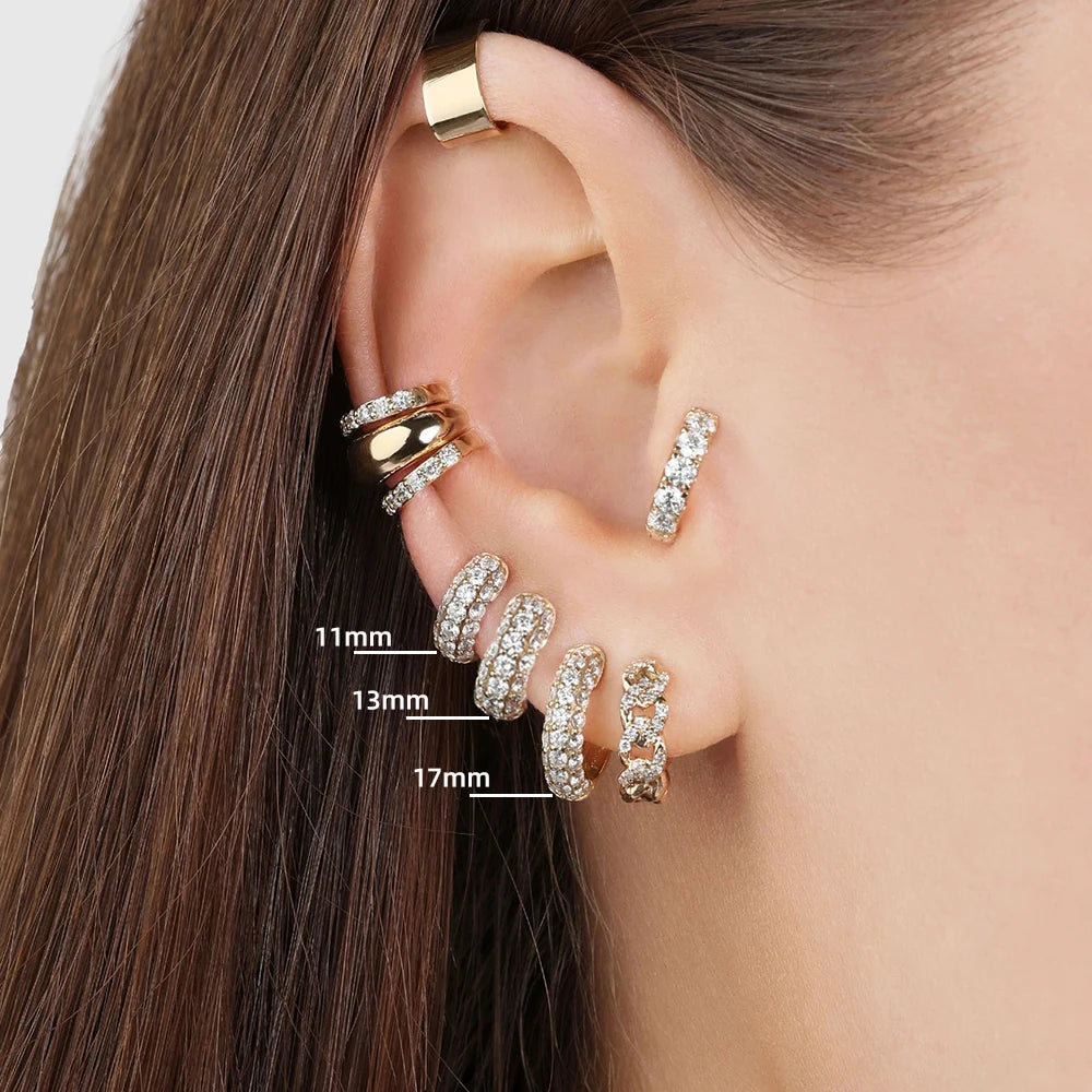 Gold Huggie Earrings CZ Zircon Thin Hoop Cartilage Women