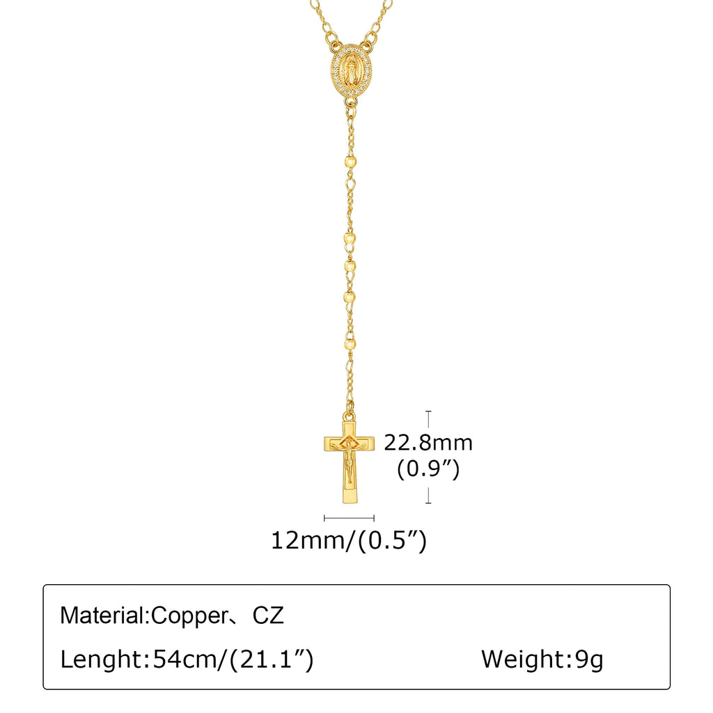 Elegant Virgin Mary Rosary Necklace with Gold Plated Cross for Daily Wear