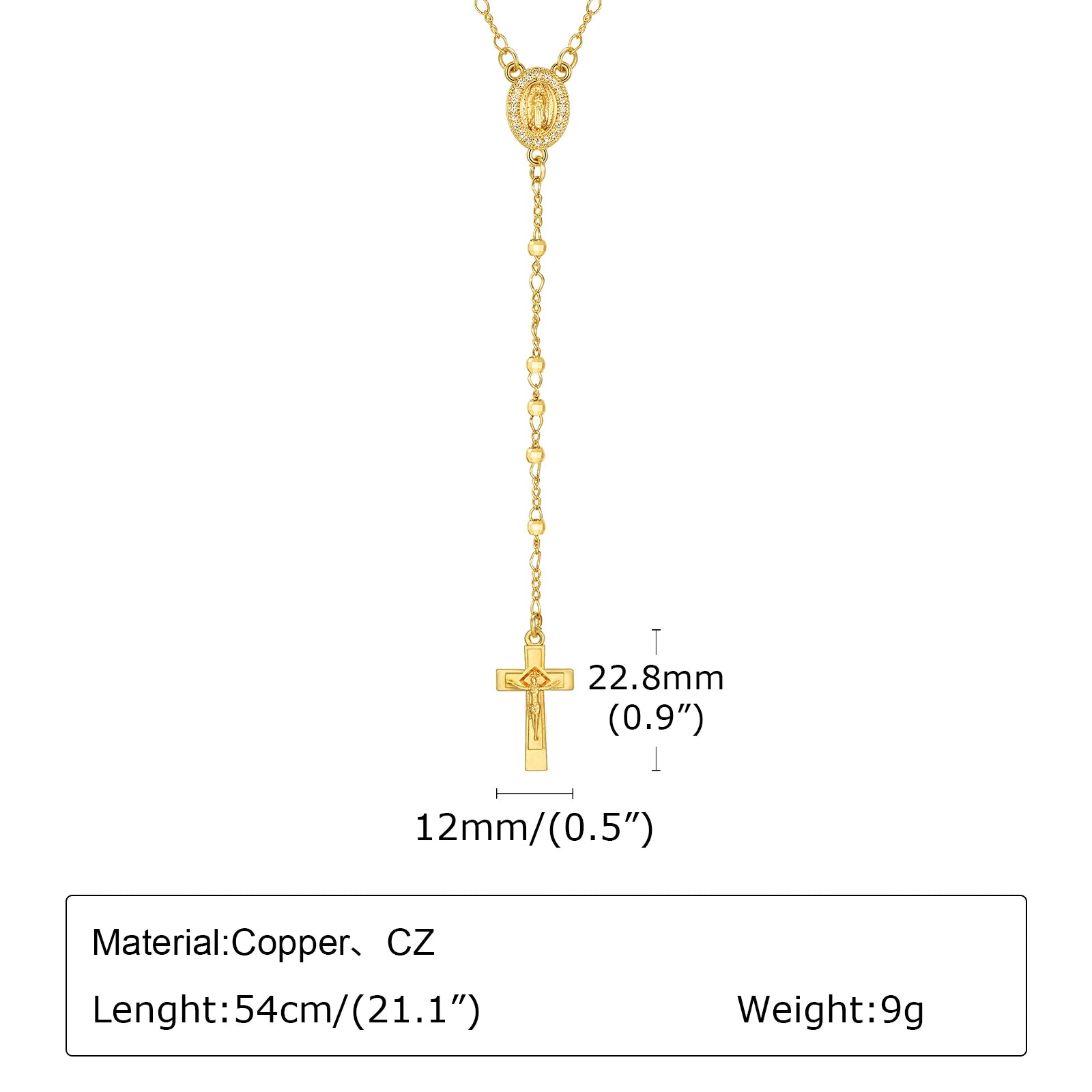 Elegant Virgin Mary Rosary Necklace with Gold Plated Cross for Daily Wear