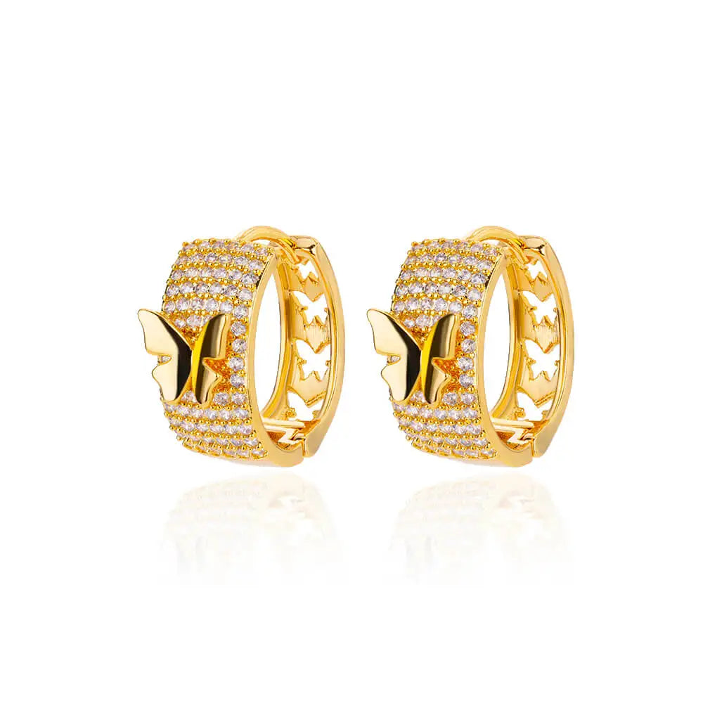 Elegant Zircon Hoop Earrings Circle Square Gold Tone Jewelry