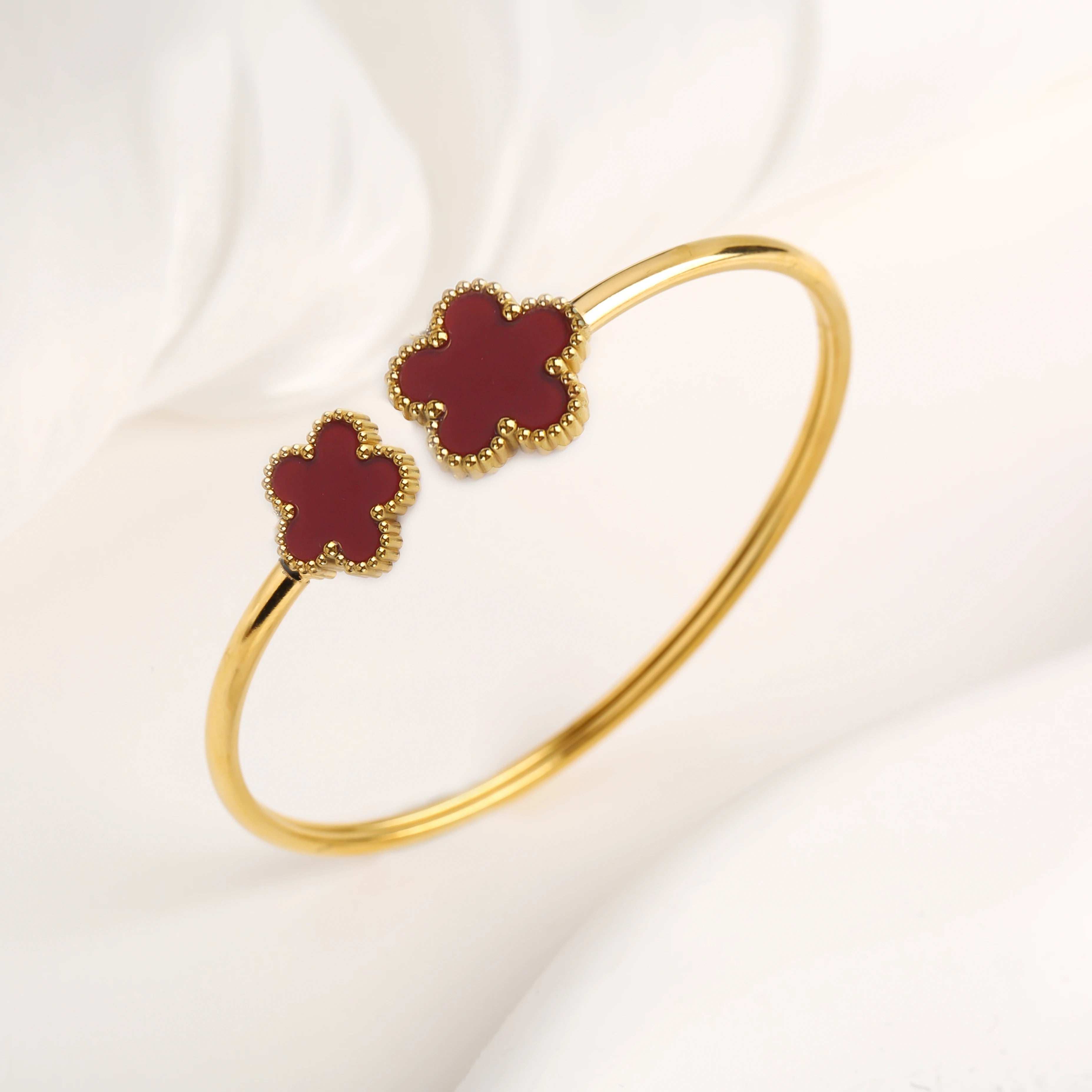 Lucky Five Leaf Clover Jewelry Set Stainless Steel Bangle Ring Women