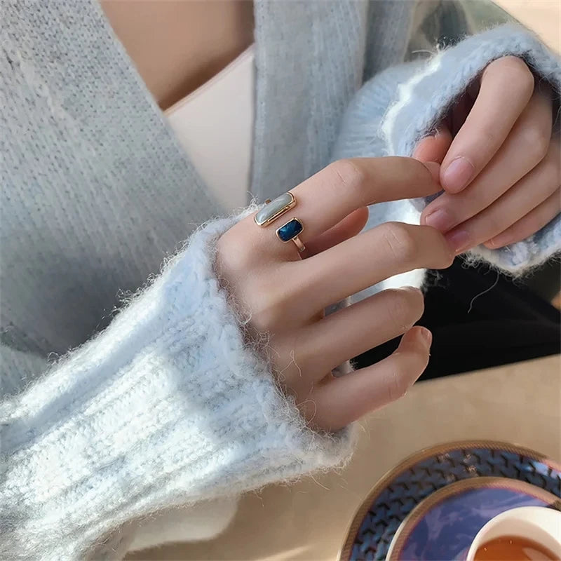 Adjustable Colorful Drip Glaze Ring Retro Geometric Gold Women