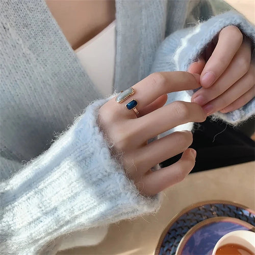 Adjustable Colorful Drip Glaze Ring Retro Geometric Gold Women