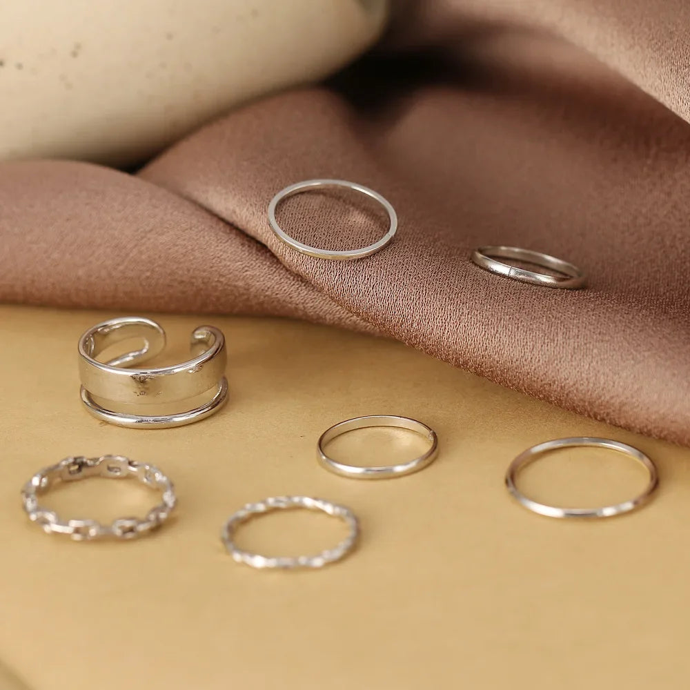 Creative Geometric Leaf Wave Ring Set 11pcs Fashion Knuckle Jewelry