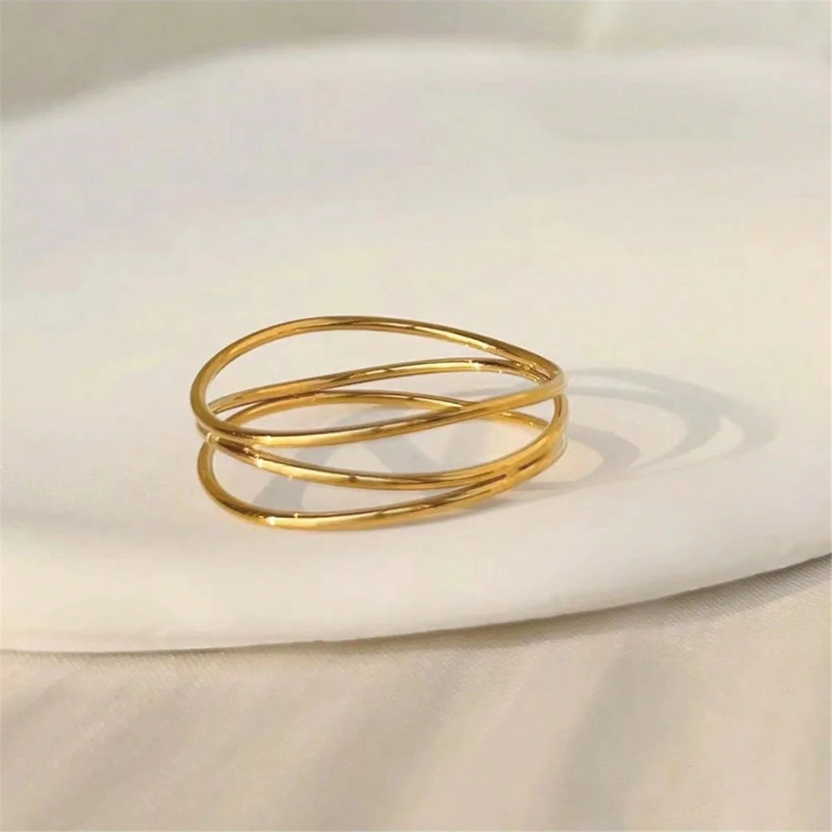 Vintage 18K Gold Multi Layer Ring Stainless Steel Women Jewelry