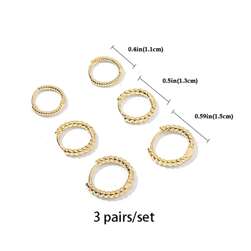 3 Pairs Twist Hoop Earrings Stainless Steel Waterproof Huggie Women