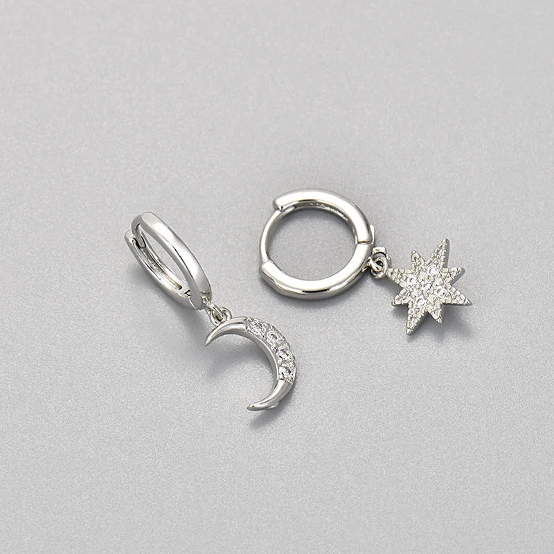 Zircon Star Hoop Earrings Stainless Steel Punk Unisex Rock Jewelry