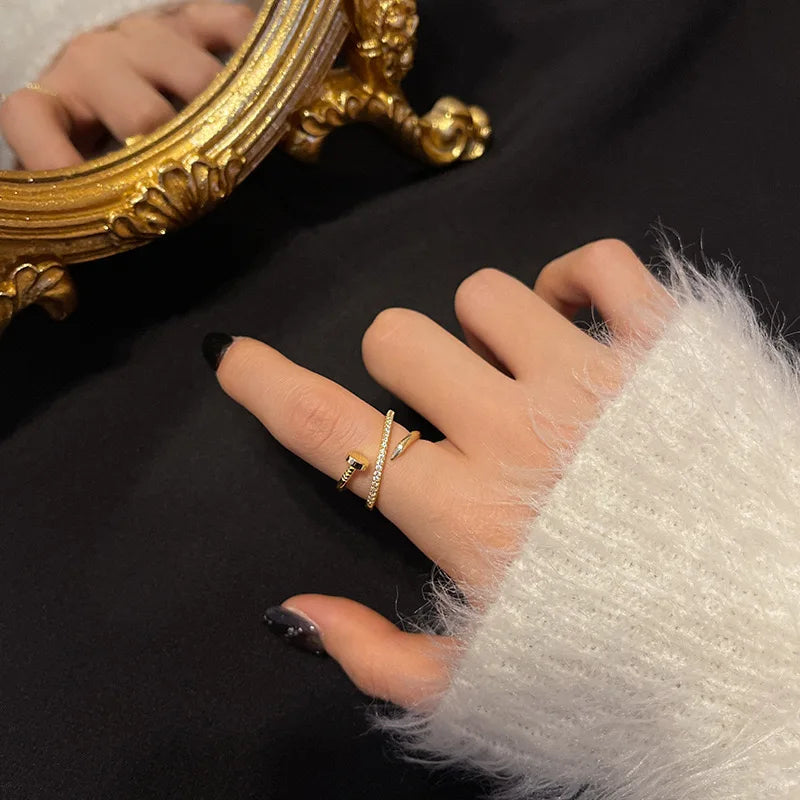 Trendy Gold Couple Ring Zirconia Adjustable Women Ring