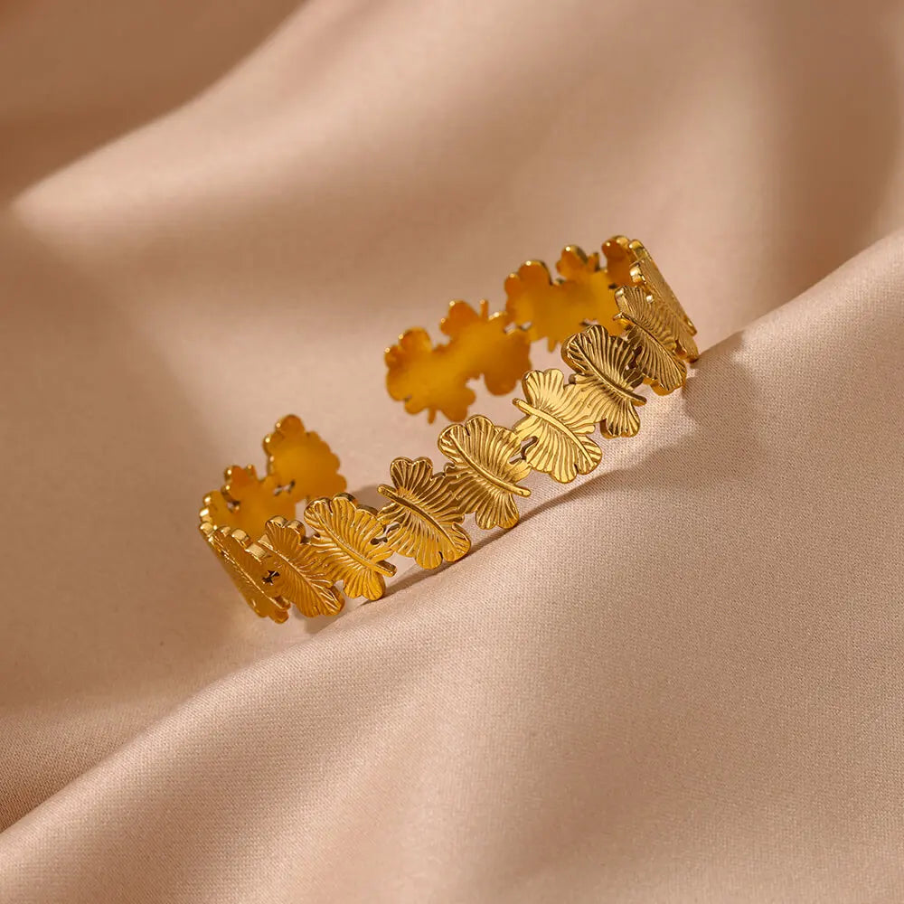Gold Flower Cuff Bracelet Stainless Steel Floral Bangle for Women