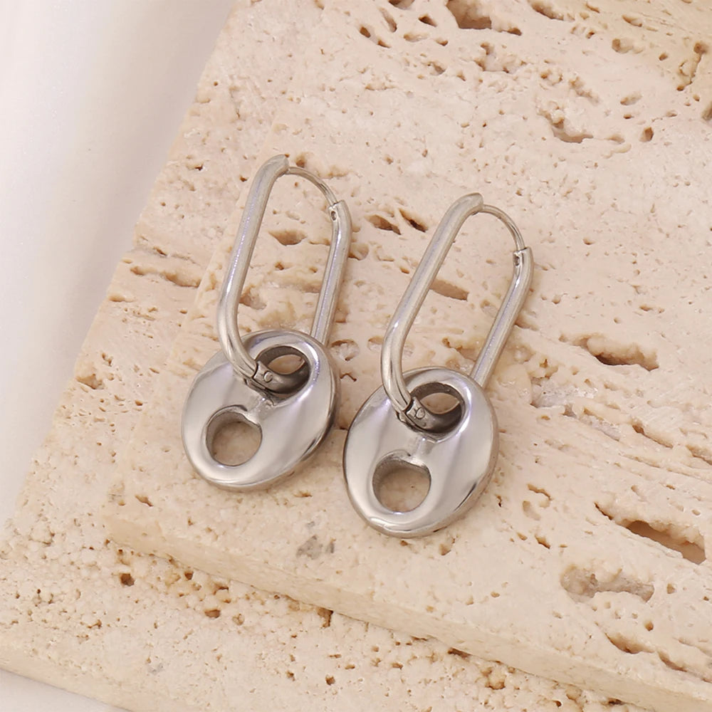 316L Coffee Bean U Shape Huggie Earrings Stainless Steel Women