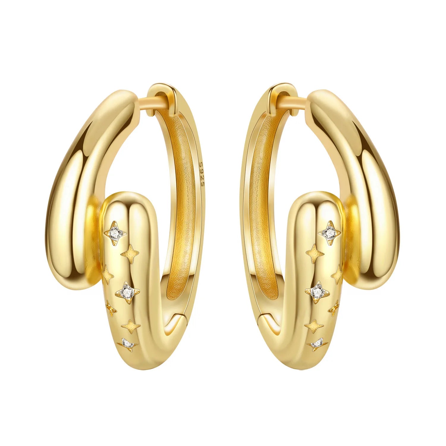 Elegant Gold Hoop Earrings 925 Silver Temperament Women