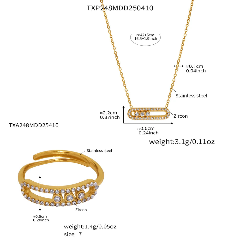 Elegant Gold Jewelry Set Necklace Ring Zircon Women