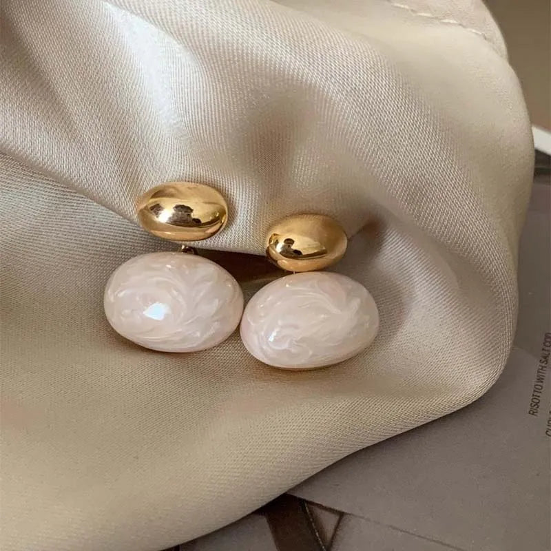 Vintage Enamel Oval Dangle Earrings Coffee Color Two Way Wear