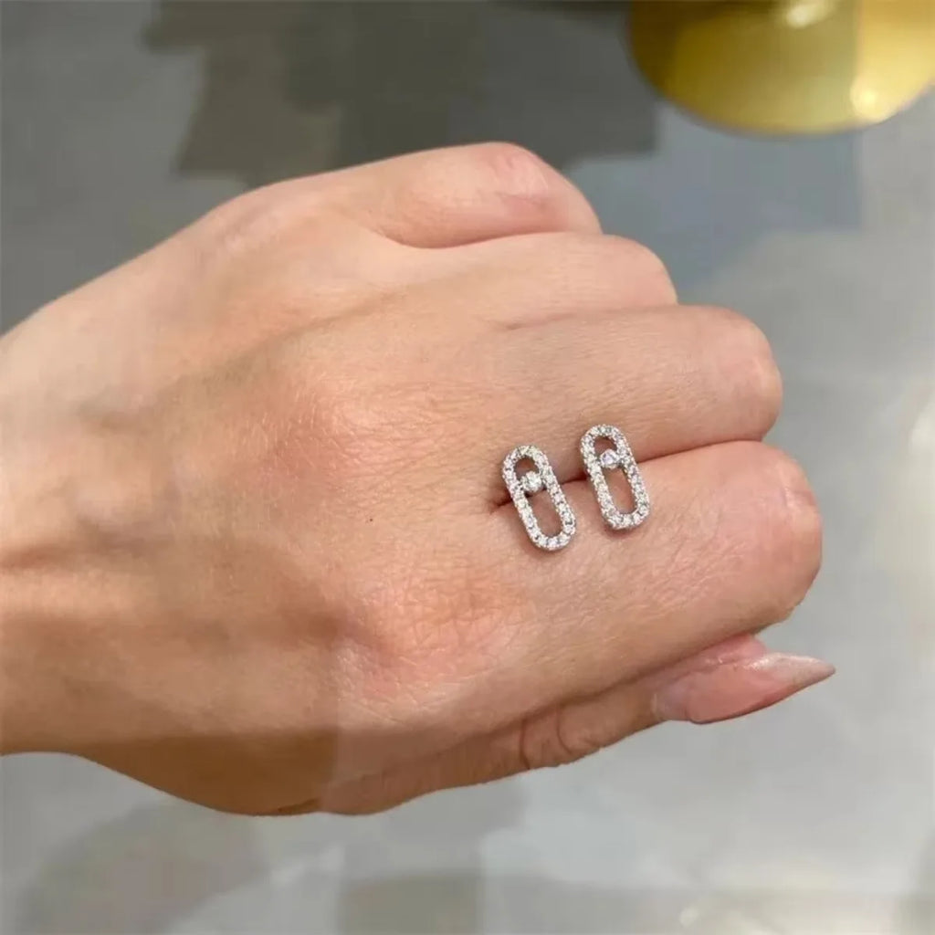 Oval Dangle Earrings Paperclip CZ Pendant Elegant Women Jewelry