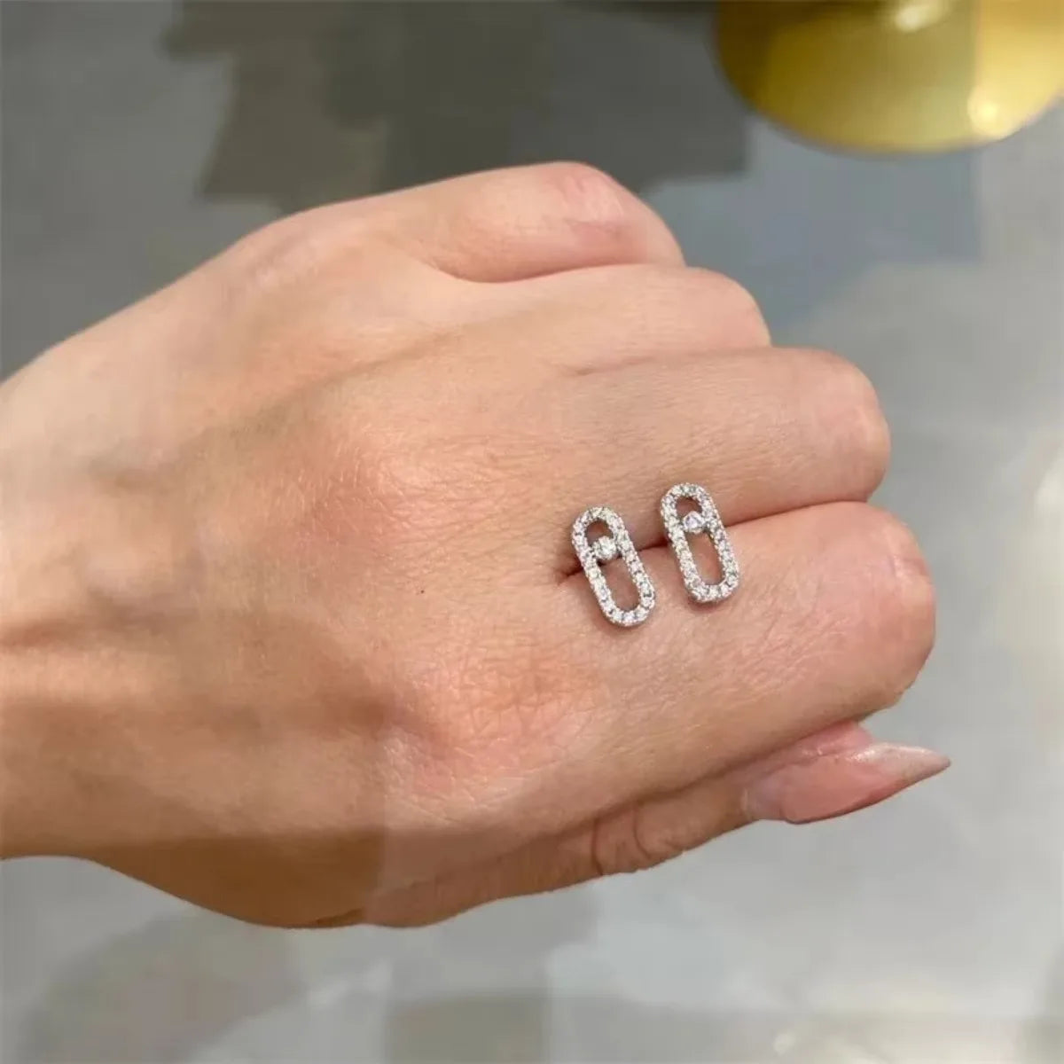 Oval Dangle Earrings Paperclip CZ Pendant Elegant Women Jewelry