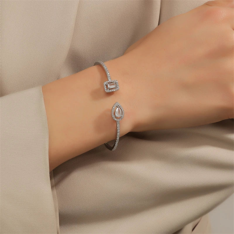 Elegant Gold Color Geometric Bangle with Sparkling Zircon Detail