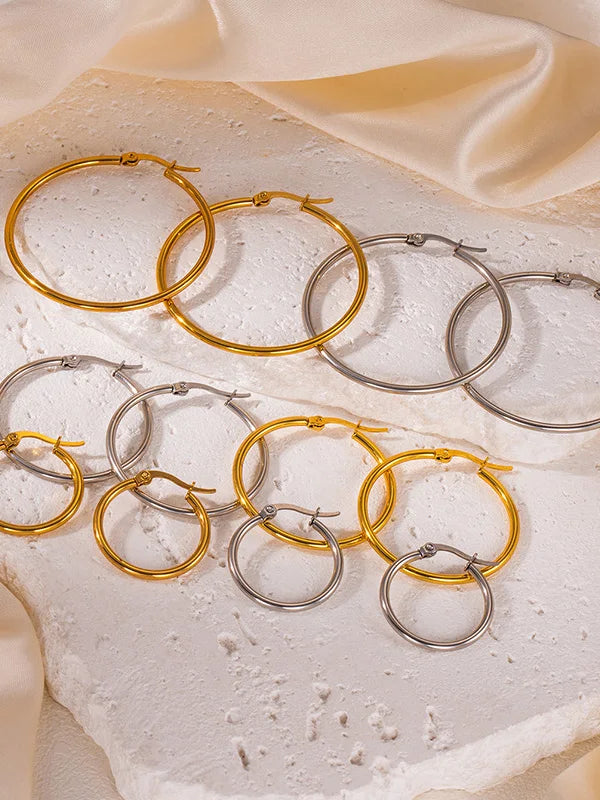 Gold Stainless Steel Hoop Earrings Big Small Circle Unisex Jewelry