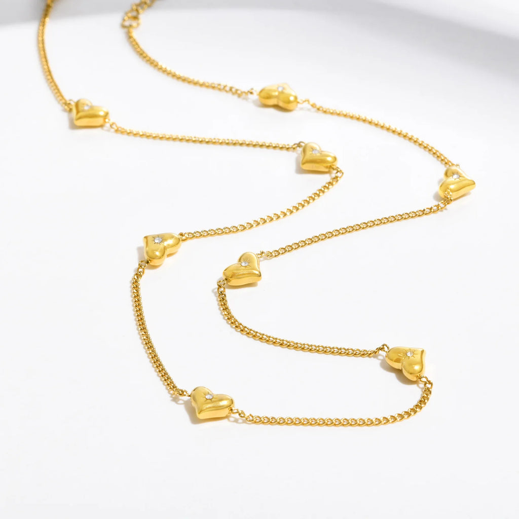 Heart Charm Necklace Gold Stainless Steel Adjustable Women