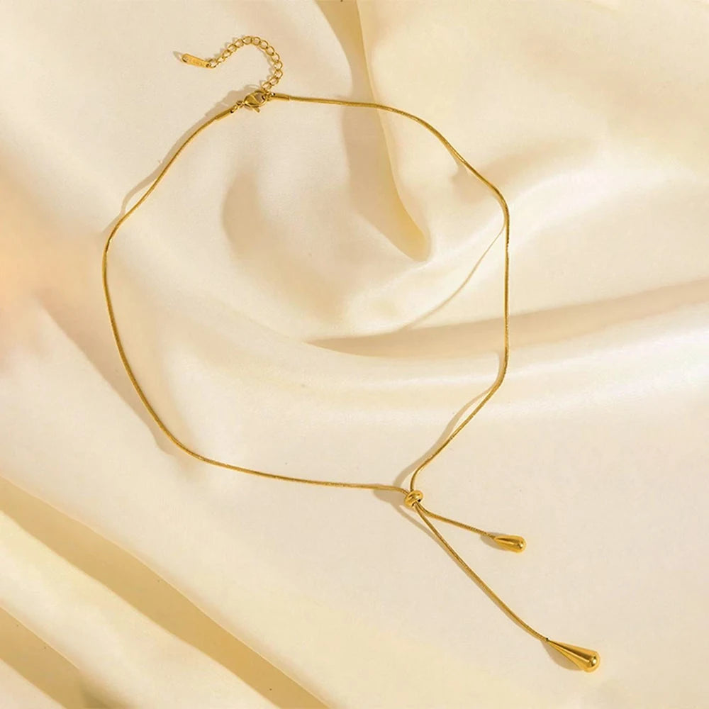 Elegant Water Drop Necklace Adjustable Tassel Chain Women